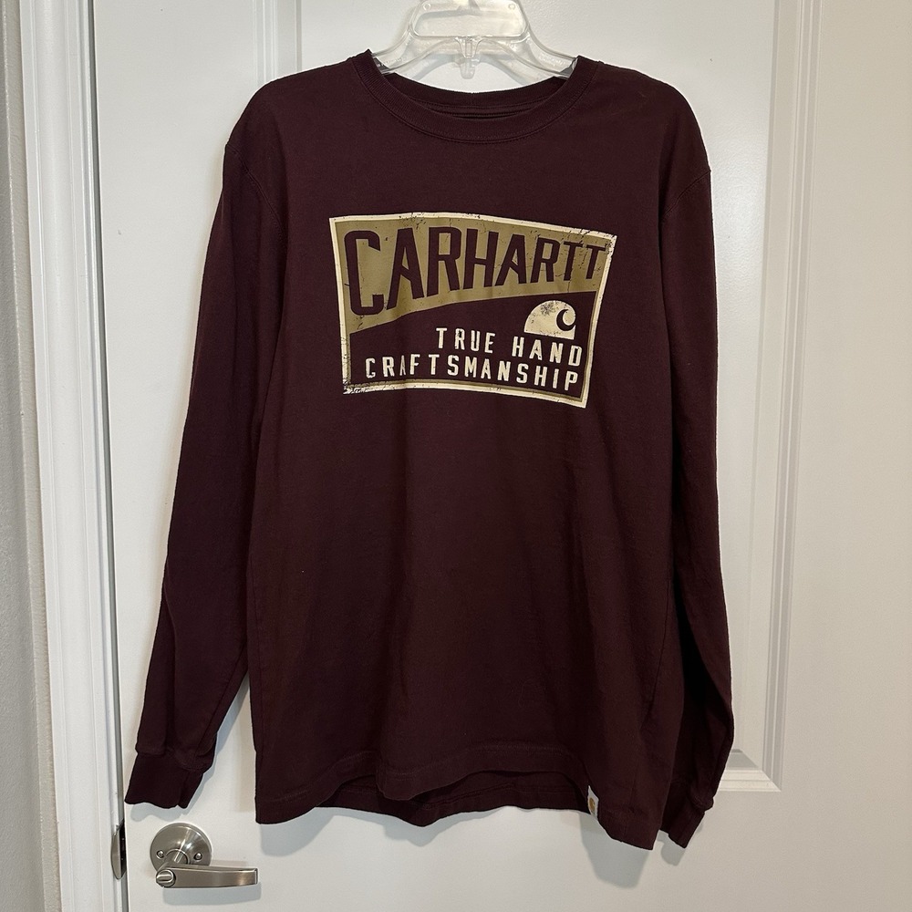 Carhartt Long Sleeve Graphic Shirt Mens Medium Red Loose Fit Workwear Spell Out‎